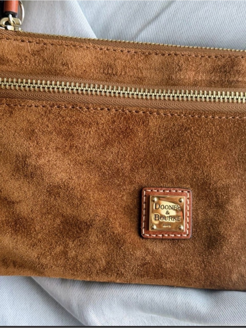 Dooney & Bourke Brown Suede Wristlet with Gold Hardware